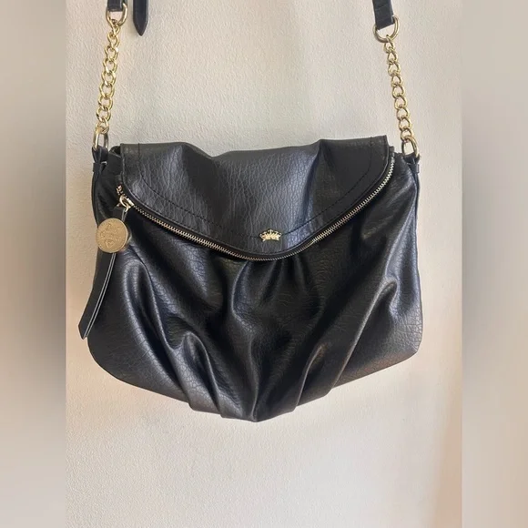 JUICY COUTURE BLACK FAUX LEATHER PURSE HAND/SHOULDER CROSSBODY BAG W/GOLD TRIM - Picture 2 of 16